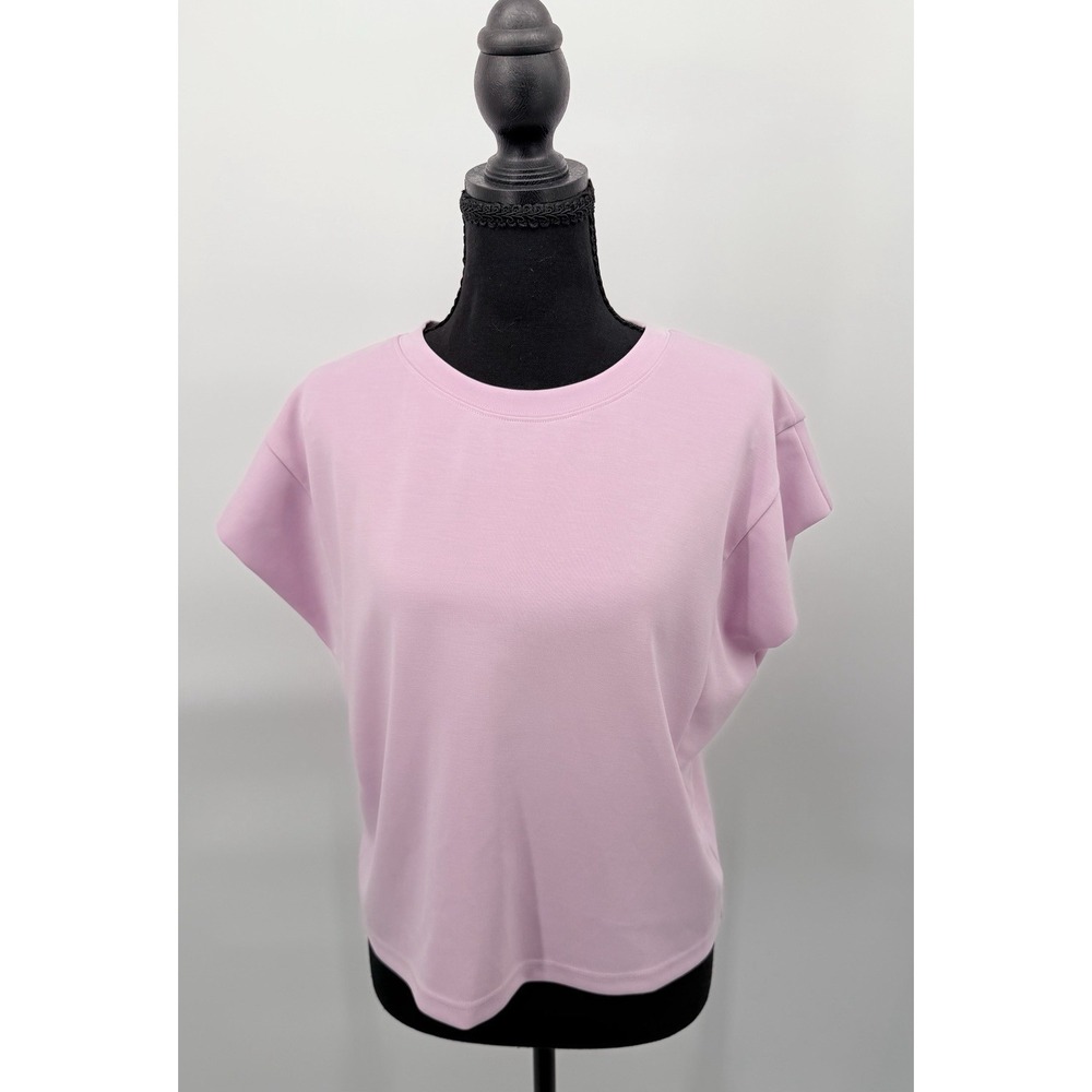 Mittoshop Women's Large Lavender Pink Short Sleeve Top Crew Neck Side Pockets